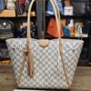 Louis Vuitton Damier Azur Propriano Tote - front view with the leather tassel and dust bag