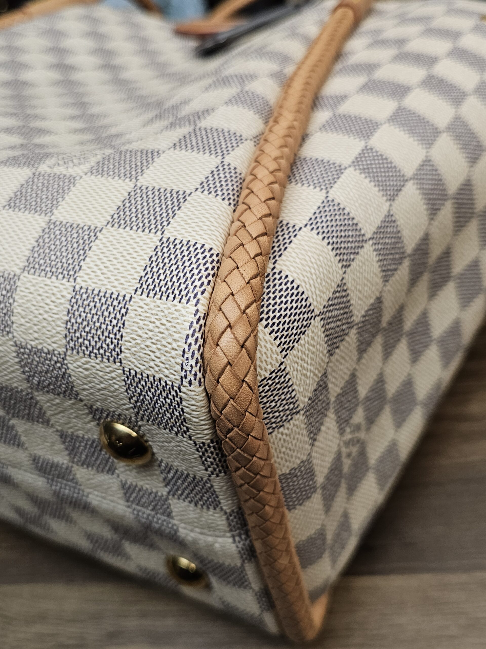 Close up of the braided trim along a corner