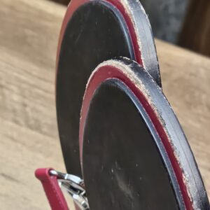 Heel edges showing rubbing and wear on the soles