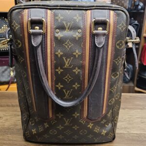 Back view of the Monogram canvas and leather stripes