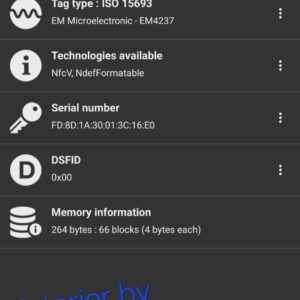NFC reader screenshot showing the microchip serial number embedded in the Louis Vuitton Cerises Mini Bumbag