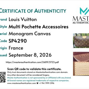 Master Authentication certificate of authenticity listing Louis Vuitton Multi Pochette Accessoires in Monogram Canvas, code SP4290, made in France