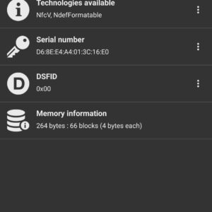 NFC reader screenshot showing the microchip serial number in the card holder