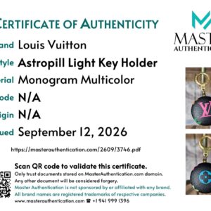 Master Authentication certificate listing Louis Vuitton Astropill Light Key Holder in Monogram Multicolor