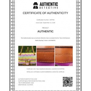 Authentic Detective certificate of authenticity for the Gucci GG Marmont raffia flap bag