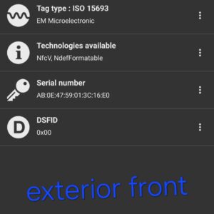 NFC reader screenshot showing the microchip serial number in the bag
