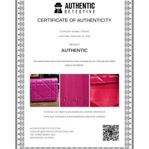 Authentic Detective certificate concluding that the Christian Dior wallet is authentic