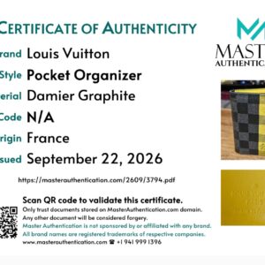 Master Authentication certificate of authenticity for the Louis Vuitton Damier Graphite pocket organizer