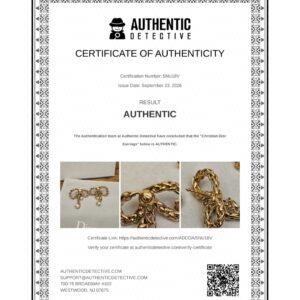 Authentic Detective certificate of authenticity for the Christian Dior bow earrings