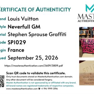Master Authentication certificate of authenticity for the Neverfull GM