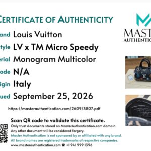 Master Authentication certificate of authenticity for the Micro Speedy