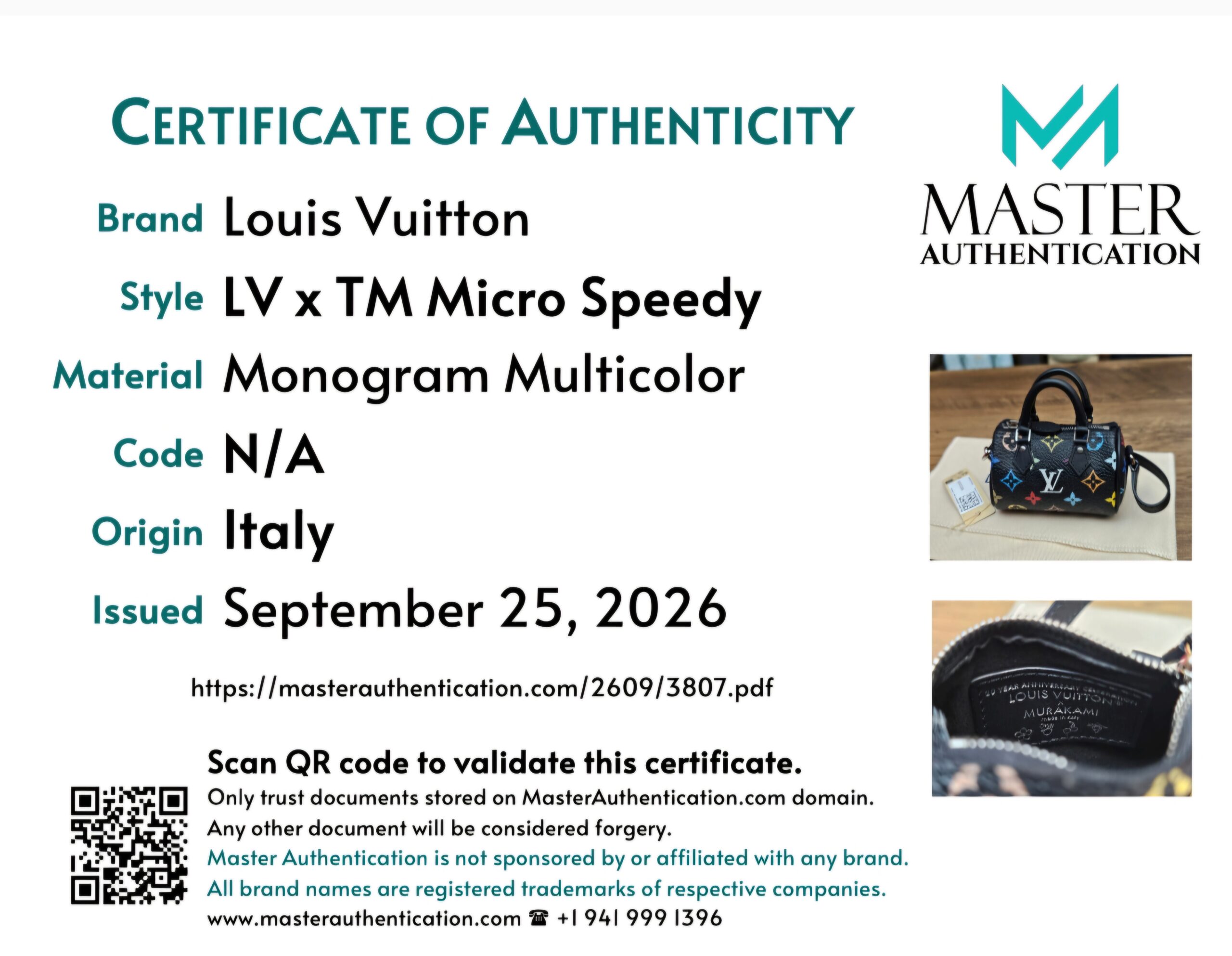 Master Authentication certificate of authenticity for the Micro Speedy