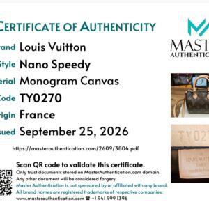 Master Authentication certificate of authenticity for the Nano Speedy