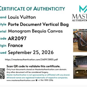 Master Authentication certificate of authenticity for the Porte Document Vertical
