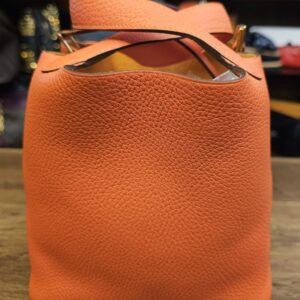Back view of the orange grained leather