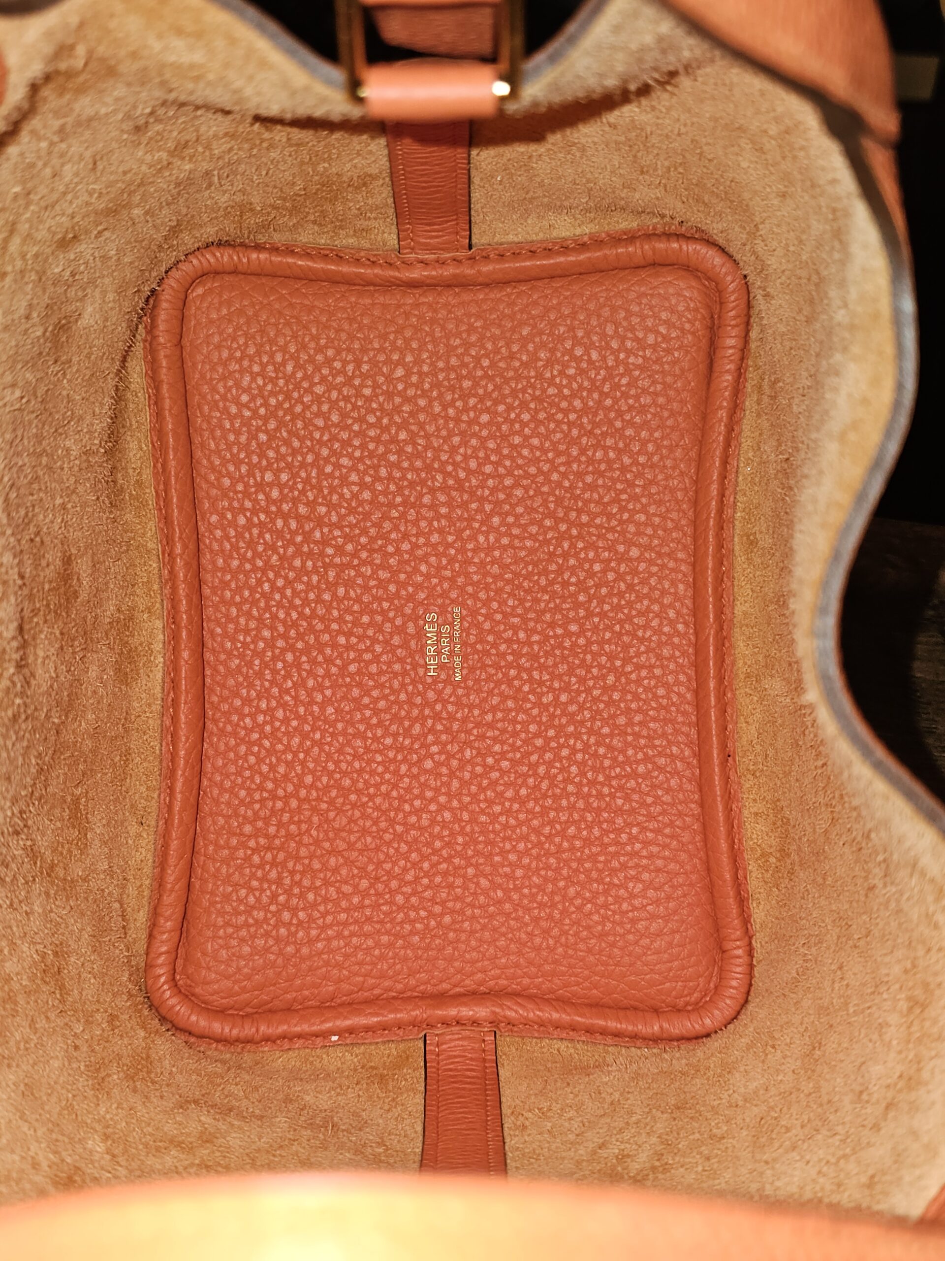 Leather base panel inside the bag