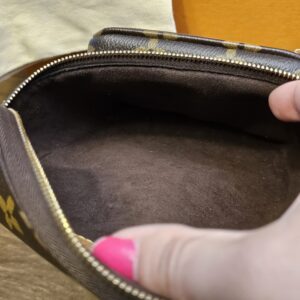 Main compartment open showing the brown microfiber lining