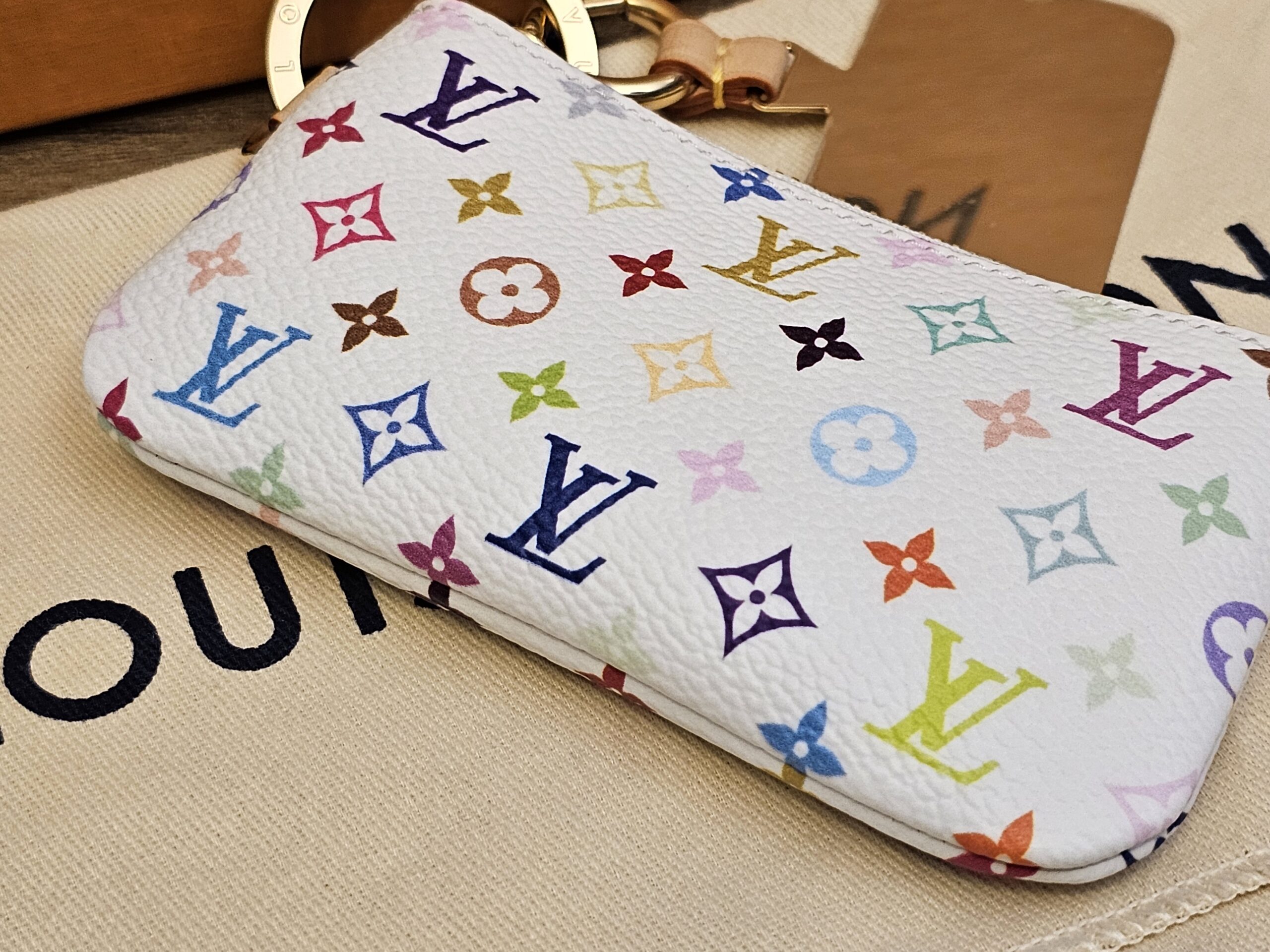 Back of the phone holder in white Multicolor canvas