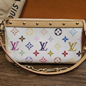 Front view with the leather strap and gold-tone chain