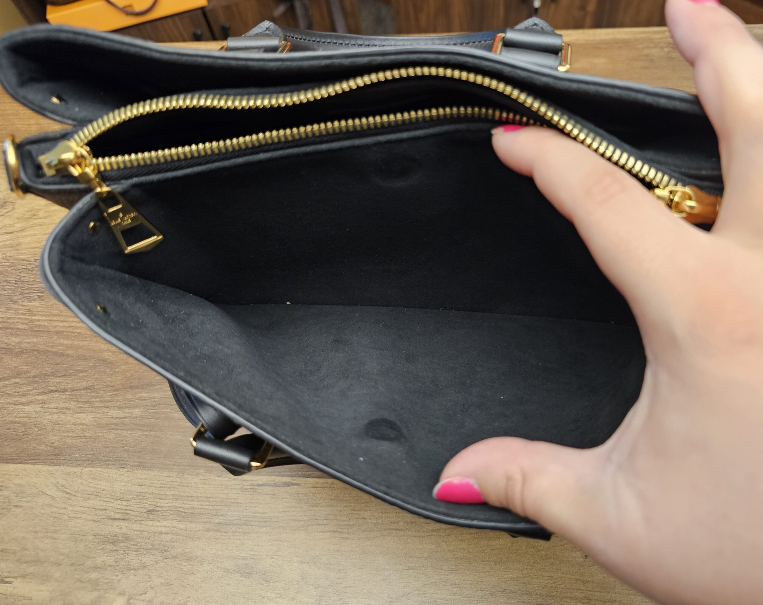 Full interior view showing the clean black lining