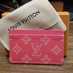 Louis Vuitton Monogram Origine Card Holder Rose Ruban Pink - front view with its box and dust bag
