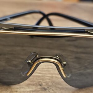 Close up of the gold-tone brow bar and nose bridge