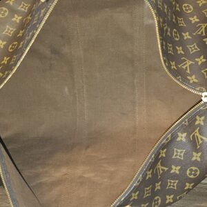 Open bag showing the brown textile interior