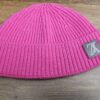 Louis Vuitton Upside Down Wool Knit Beanie Hot Pink - front view with the upside-down LV logo patch on the cuff