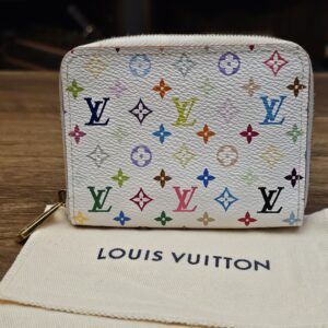 Louis Vuitton Monogram Multicolor Zippy Coin Purse White - front view on its dust bag