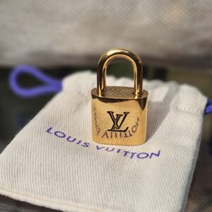 Gold-tone lock on its dust bag