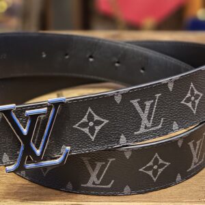 Louis Vuitton Monogram Eclipse LV 3 Steps 40mm Reversible Belt Size 95 - coiled with the black and blue LV buckle