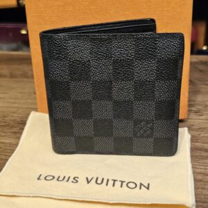 Louis Vuitton Damier Graphite Marco Bifold Wallet - front with its box and dust bag