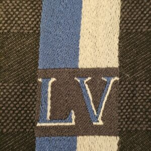 LV initials woven into the blue and cream stripe