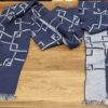 Fendi Reversible FF Geometric Scarf Navy Blue Gray - laid flat showing both sides