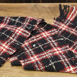 Burberry London Merino Wool Plaid Scarf Black Red - laid flat with fringed ends