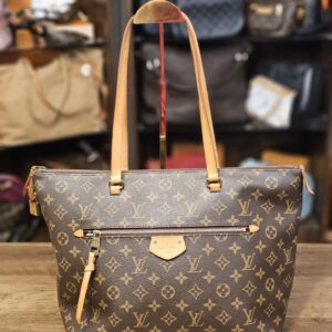 Louis Vuitton Monogram Iena MM Tote, front view showing the exterior zip pocket