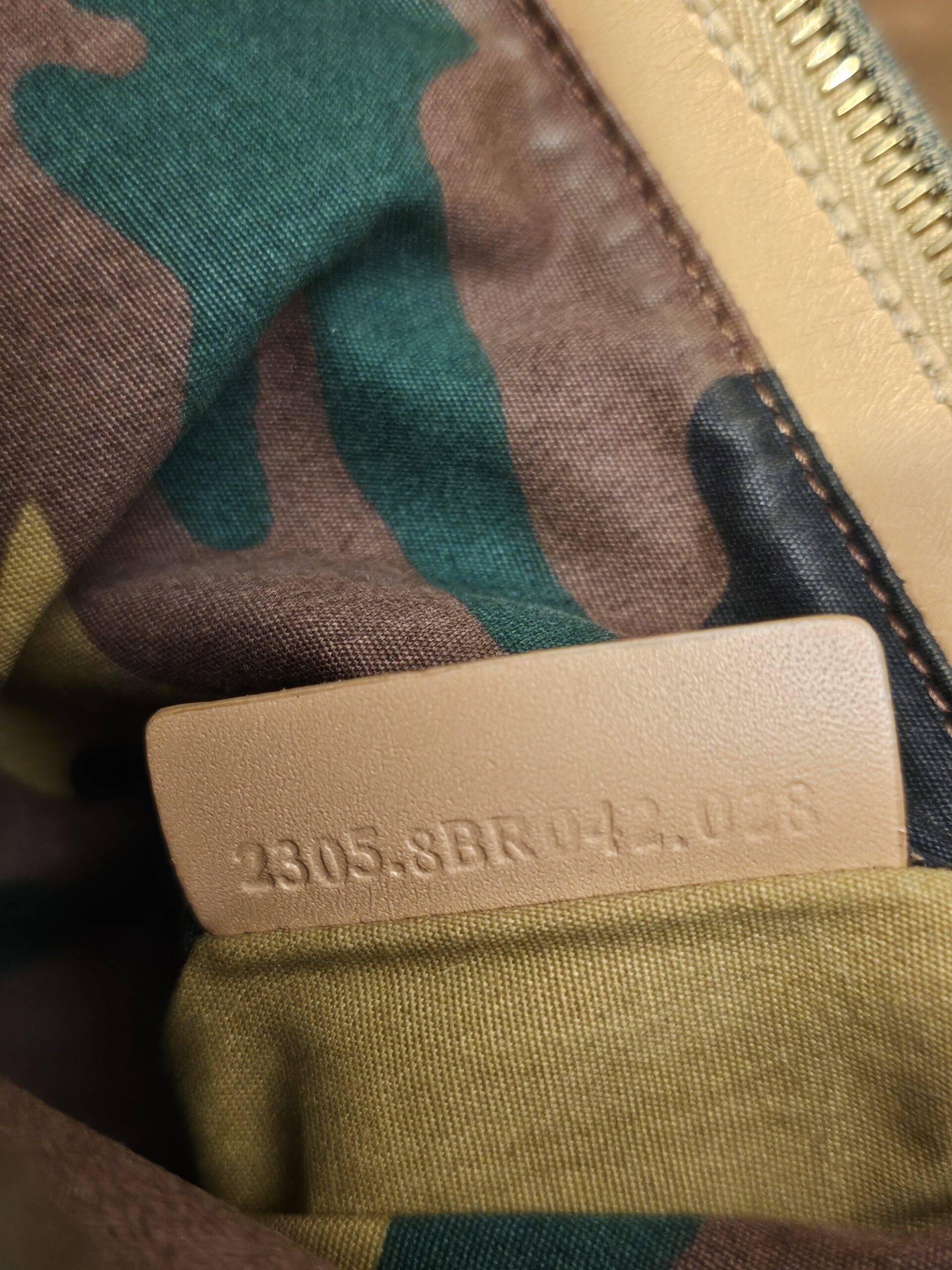 Interior leather tab stamped with the style code
