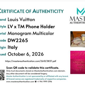Master Authentication certificate for the LV x TM Phone Holder, code DW2265