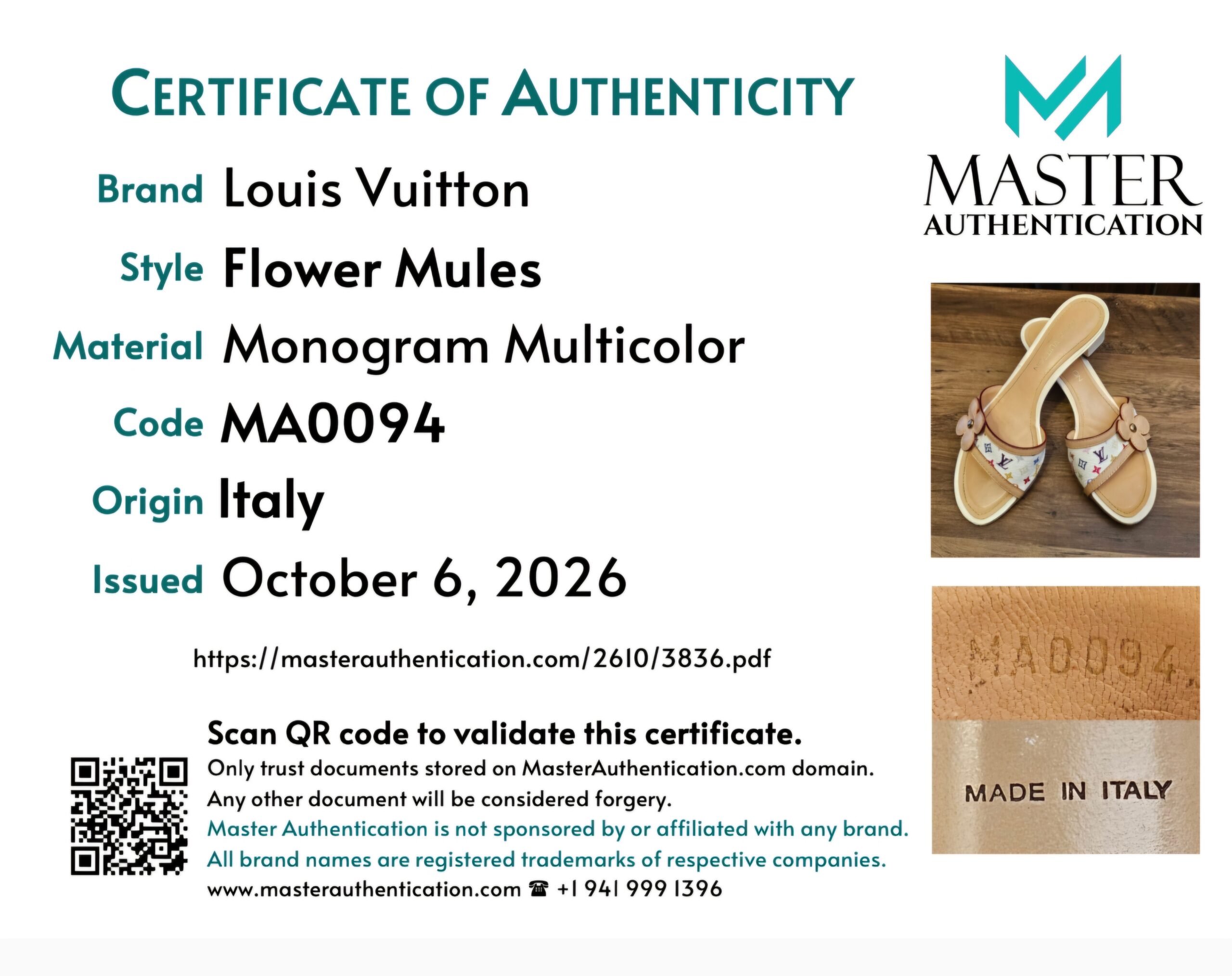 Master Authentication certificate for the Flower Mules, code MA0094