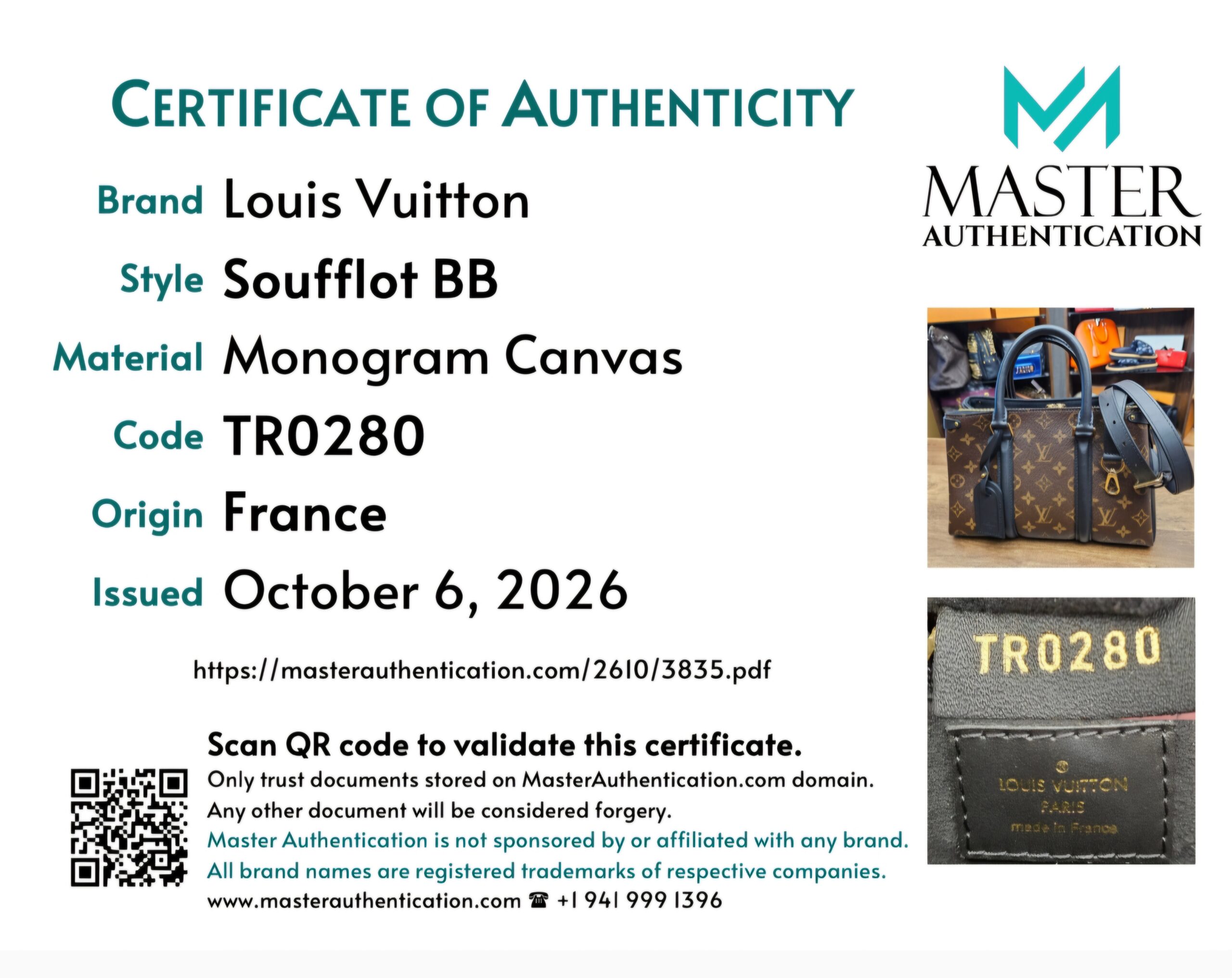 Master Authentication certificate for the Soufflot BB, code TR0280