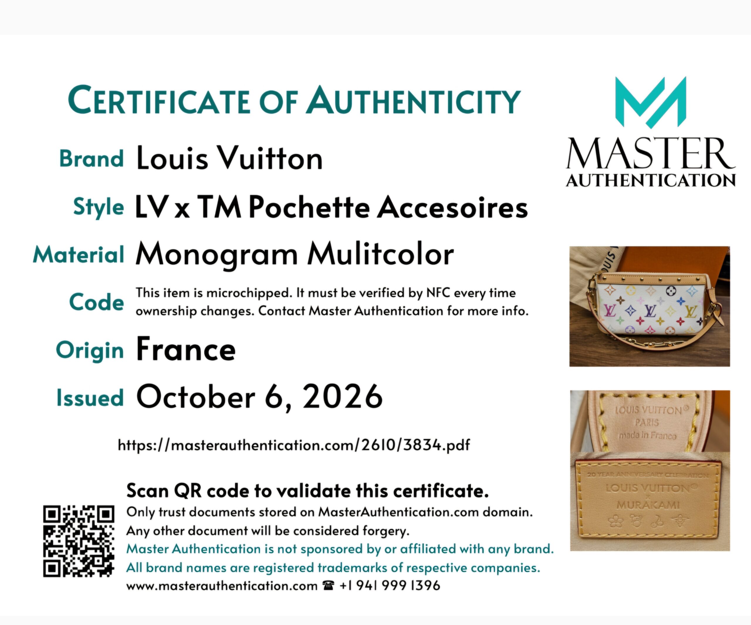 Master Authentication certificate for the LV x TM Pochette Accessoires