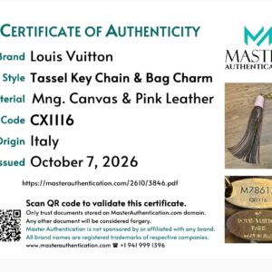 Master Authentication certificate of authenticity for the tassel bag charm