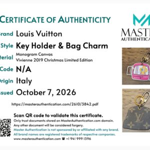Master Authentication certificate of authenticity for the Vivienne key holder and bag charm