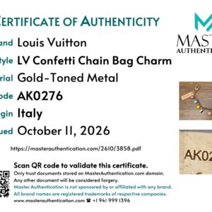 Master Authentication certificate for the LV Confetti Chain Bag Charm, code AK0276