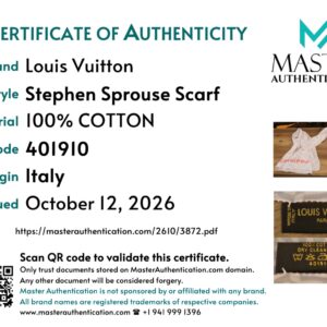 Master Authentication certificate for the Stephen Sprouse scarf, code 401910