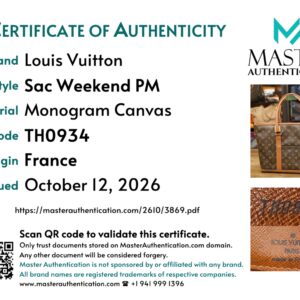 Master Authentication certificate for the Sac Weekend PM, code TH0934