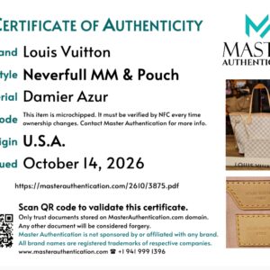 Master Authentication certificate for the Neverfull MM and Pouch, microchipped