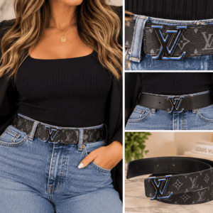 Styling collage of the belt worn with jeans