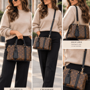 Styling images of a model carrying the bag by hand, crossbody and on the shoulder