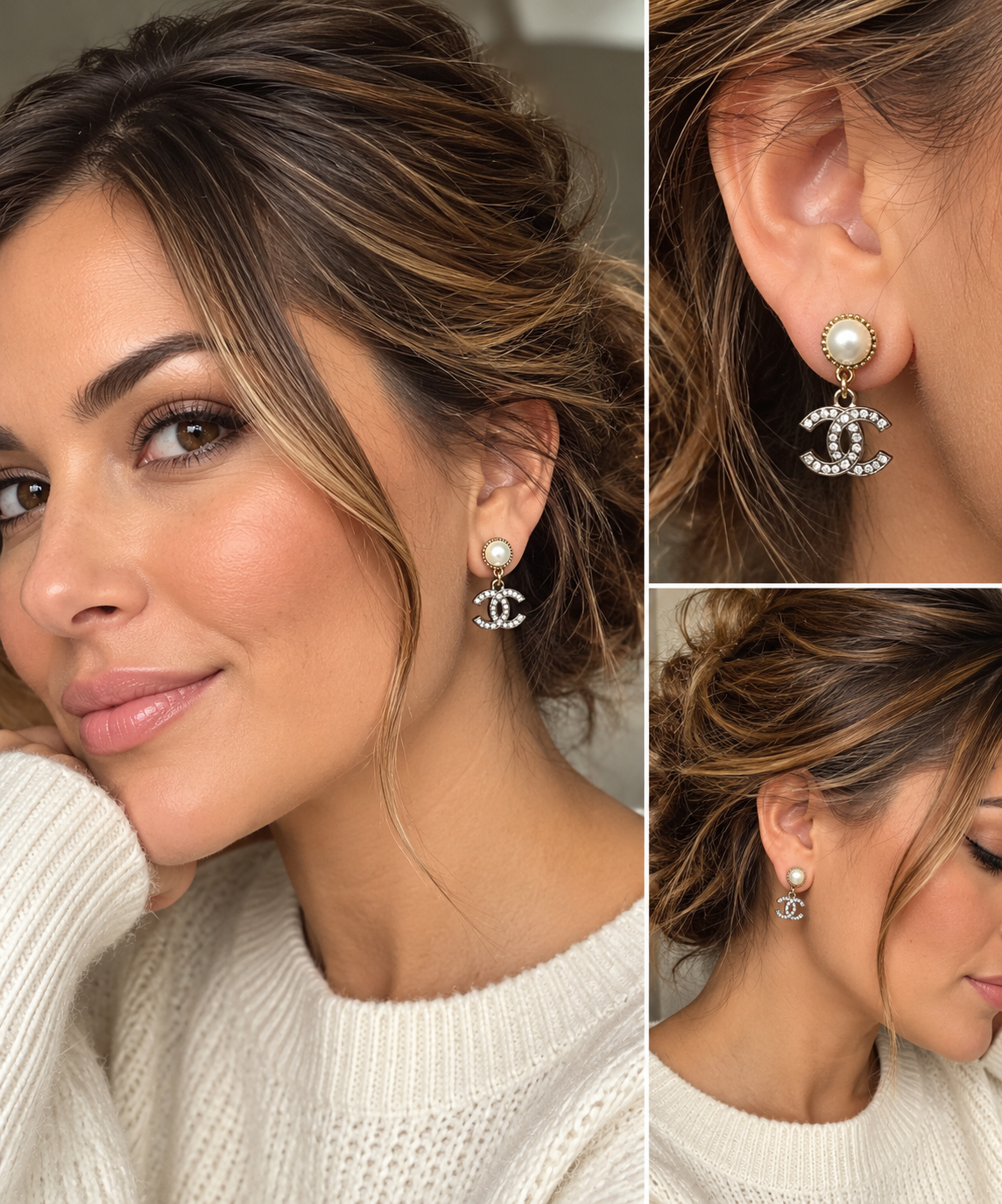 Styling photos of the earrings being worn